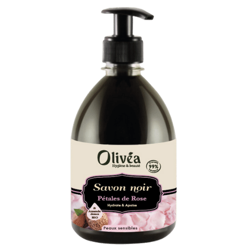 SAVON NOIR LIQUIDE PÉTALE DE ROSE AMANDE DOUCE OLIVEA 300ML
